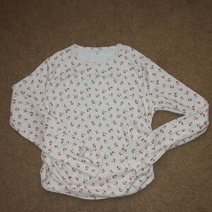 abercrombie kids White Long Sleeve Tee with Red Cherry Print Sz17-18